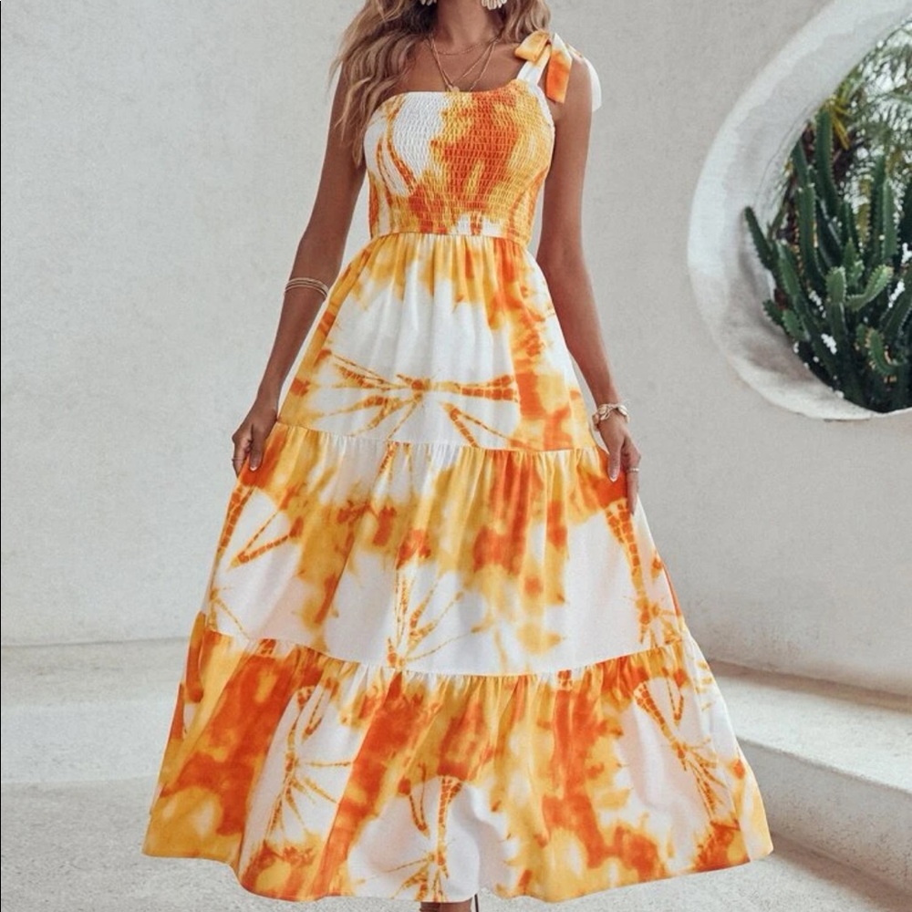 Boho Tie Dye One Shoulder Maxi Dress - Picture 7 of 7